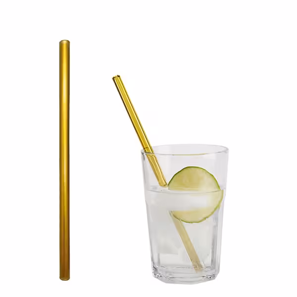 (50 pcs) Pailles en verre - 200mm - ø 8mm - Droites - Or - incl. 1 Goupillon de nettoyage