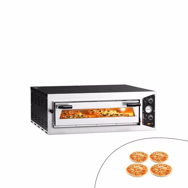 Electric Deck Pizza Oven - Single Deck - Refractory Stone Deck - 4 x Ø 30cm (12") - 230V Single Phase | Hardwired - Mechanical Controls - up to 450°C