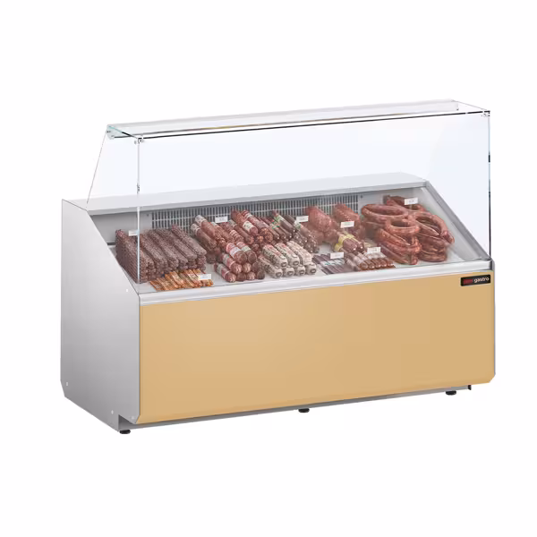 Vitrină frigorifică orizontală - 1568x979 mm - 324 L - culoare bej - panou frontal bej - geam frontal drept - spate cu 2 uși