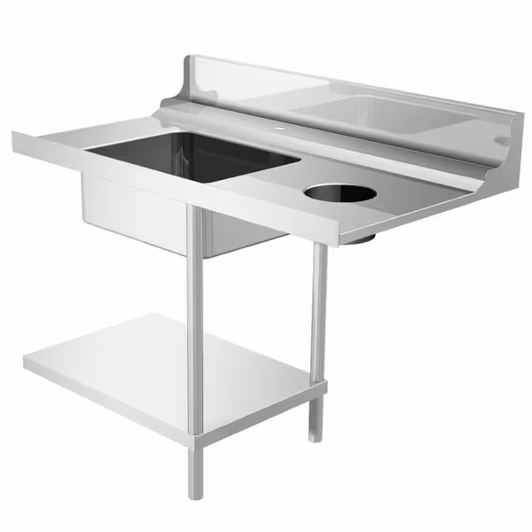 Table d’entrée pour lave-vaisselle à capot - 1200mm - Montage à droite - avec 1 bac & goulotte à déchets - pour DS430 Série