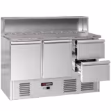 Saladetă ECO - 1368mm - cu 2 uși și 2 sertare - cu atașament din oțel inoxidabil pentru 8x GN 1/6