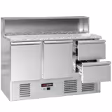 Commercial Saladette Counter ECO - 1368mm - 402L - 2 doors & 2 drawers - open top for 8 x GN 1/6 & stainless steel hinged lid