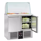 Saladette réfrigérée PREMIUM - 900mm - 240L - 2 portes - avec vitrine de comptoir pour 2x GN 1/1 & 3x GN 1/6