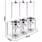 Dispenser per cereali - triplo - dosatore a manopola - 3 contenitori in policarbonato - 3x 3,7 litri - supporto in acciaio inox