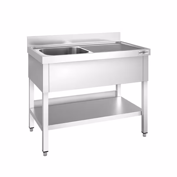 Stainless Steel Commercial Sink Unit PREMIUM - 1200x600mm - with Single Bowl Left-hand - with Undershelf