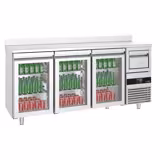 Rashladni pult za pića PREMIUM - 2140x600 mm - 632 l - 3 staklena vrata, podignuti rub & izbacivač taloga za kavu