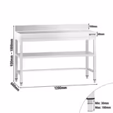 Edelstahl Arbeitstisch PREMIUM - 1200x600mm - mit Grundboden, Aufkantung & Verstrebung