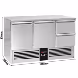Hűtött munkaasztal PREMIUM - 1368x700 mm - GN 1/1 - 368 liter - statikus - 2 ajtóval - 2 fiókkal