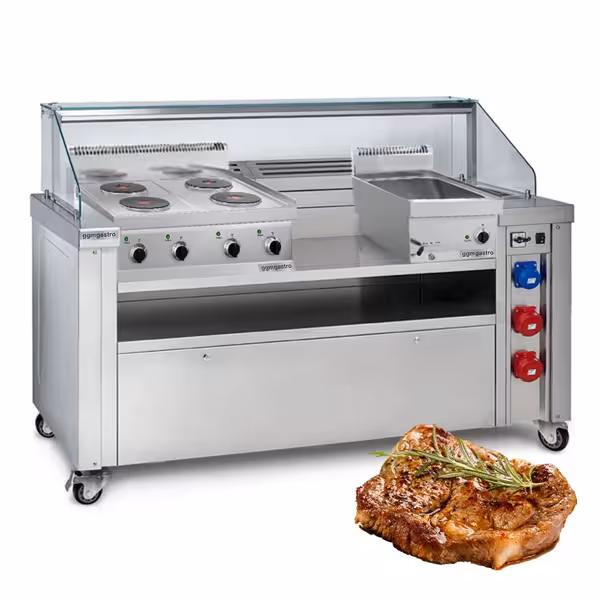 Stazione di cottura mobile - 1600x850mm - Altezza: 1170mm - incl. Cucina elettrica & Bain-marie