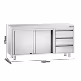 Armoire de travail inox PREMIUM - 1600x600mm - avec 3 tiroirs à droite sans rebord