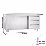 Szafka robocza ze stali nierdzewnej PREMIUM - 1600x600mm - z 3 szufladami prawa