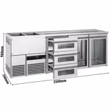 Direct Draw Beer Dispenser / Kegerator PREMIUM - 2500x700mm - Double Glass Doors & 3 Drawers