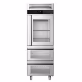 Armoire réfrigérée vitrée positive Inox AISI 304 PREMIUM - GN 2/1 - 700 L - avec 1 porte vitrée & 2 tiroirs & Glissières GN & 2 grilles GN 2/1