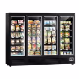 Supermarkt-wandkoelmeubel - 2520mm - met 4 dubbelglas glazen draaideuren & 5 schappen - zwart - 1900 liter