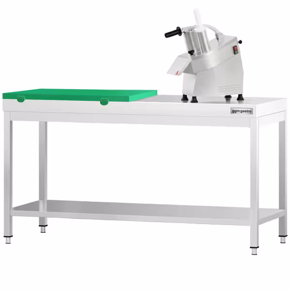 Rostfri arbetsbänk PREMIUM - 2000x600 mm - med underhylla - inkl. GN 1/2 skärbräda grön
