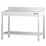 Mesa de trabajo de acero inox.  PREMIUM 1,0 m - con zócalo y estante inferior