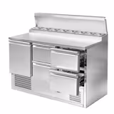 Comptoir de préparation réfrigéré ECO - 1365x700mm - avec 1 Porte & 4 Tiroirs GN 1/1 - À capot inox 8x GN 1/6