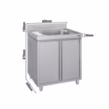 Armário lava-loiça ECO em aço inoxidável - 800x600mm - com 1 cuba ao centro