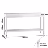 RVS werktafel PREMIUM - 1800x600mm - met onderblad - verstevigd werkblad