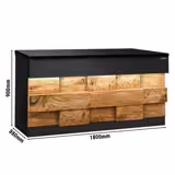 Checkout Counter TORONTO - 1800mm - Wood-effect front panel - Black granite worktop - Matt black finish - Stainless steel body