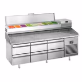 Table réfrigérée à pizza Premium PLUS - 1980x700 mm - avec 6 tiroirs - incl. vitrine réfrigérée - 9x GN 1/4