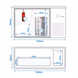 Barkoelkast PREMIUM - 1550x700mm - 1 glazen deur & 2 laden