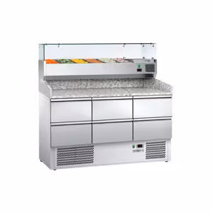 Rashladni pult za pripremu pizze ECO - 1400x700 mm - Sa 6 ladica 1/2 - Uklj. rashladnu nadograđenu vitrinu GN 1/4