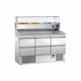 Pizzawerkbank ECO - 1400x700mm - met granieten werkblad - met 6 laden 1/2 - incl. opzetkoelvitrine - 6x GN 1/4