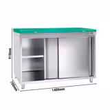 Radni ormarić od nehrđajućeg čelika PREMIUM - 1400x700 mm - Sa kliznim vratima bez poleđine uklj. ploča za rezanje