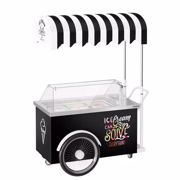 Chariot à glaces - 1570mm - pour 7 bacs Napoli 5 L - avec évier à cuillères