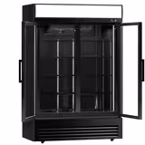 Commercial Upright Glass Door Display Fridge - 1295mm - 880 Litres - with 2 hinged glass doors - LED lighting - digital controller with temperature display - Black - Temperature range 2 to 8 °C