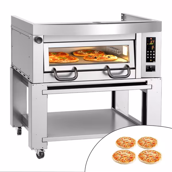 Elektryczny Piec do pizzy - 4 x Ø34cm - Panel dotykowy - z okapem i ramą nośną