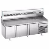 Table réfrigérée à pizza Premium PLUS - 2305 x 800 mm - avec 3 portes & 1 tiroir - incl. vitrine réfrigérée de présentation - 10x GN 1/3