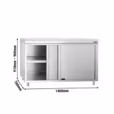 Dulap de lucru din oțel inoxidabil PREMIUM - 1,4 m - cu ușă glisantă - incl. blat de lucru alb
