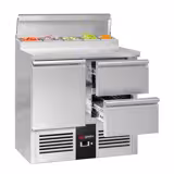 Commercial Refrigerated Prep Table PREMIUM – 900 mm – 1-Door + 2-Drawer – 5× GN 1/6 – R600a (65 g)