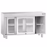 Szafka robocza ze stali nierdzewnej PREMIUM - 1200x600mm - z szklanymi drzwiami suwanymi