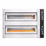 Elektrische pizzaoven (chamotte bakvloer) - 1010x1150x680mm - 2 kamers - 2x6 pizza’s Ø30cm - tot 450°C - Handmatig