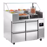 Zubereitungstisch - 1210mm - 4 Schubladen - für 9x GN 1/6 - inkl. Würstchengrill / Hot Dog Grill & -wärmer