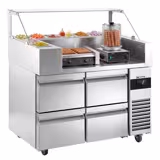 Commercial Saladette Prep Counter - 1210x700mm - 4 Drawers - for 9x GN 1/6 - incl. Sausage grill & warmer