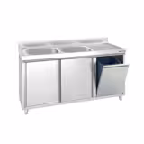 Commercial Sink Cabinet – 1400 × 600 mm – with Waste Bin & Twin Left-Hand Bowls
