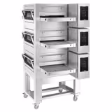 (3 pcs) Electric Conveyor Pizza Oven - 105+105+105 - 1000xØ30cm (12") - 1400x2000mm (55"x79") - Touchscreen Controls - Belt width: 650mm (26") - up to 350°C - incl. Base frame - with Wheels