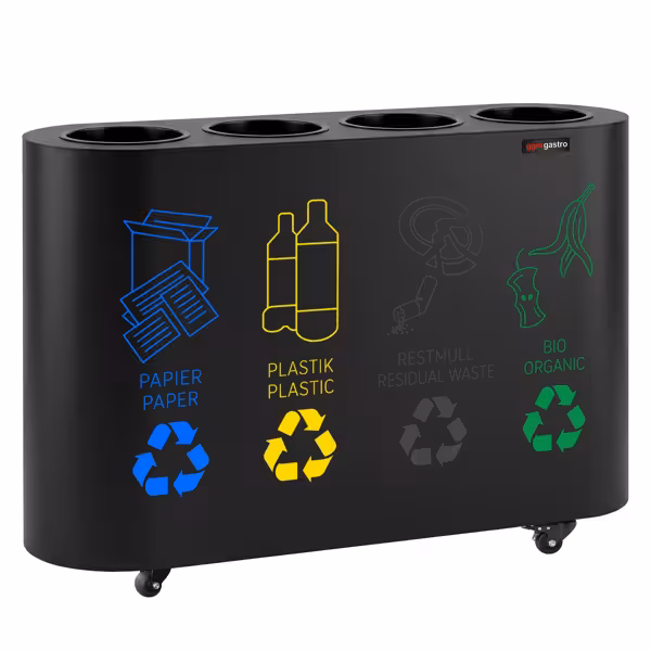 Waste sorting system – 4 bins, 30 litres each – Black