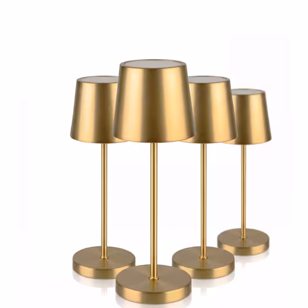 (4 stuks) Tafellamp - MERLE Micro - LED - oplaadbaar - draadloos - geschikt voor buiten - IP54 - dimbaar in 3 standen - Ø80mm - Goud