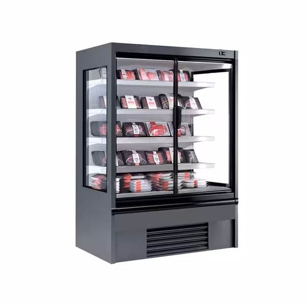 Expositor mural refrigerado - 1018mm - 602L - com 2 portas em vidro duplo & 4 prateleiras - Antracite (RAL7016)