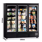 Commercial multideck display freezer - 1890mm - 1539L - with 3 hinged glass doors & 5 shelves - Black