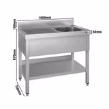 Rvs extra diepe spoeltafel ECO - 1000x700mm - met onderschap - met 1 spoelbak rechts - met achteropstand