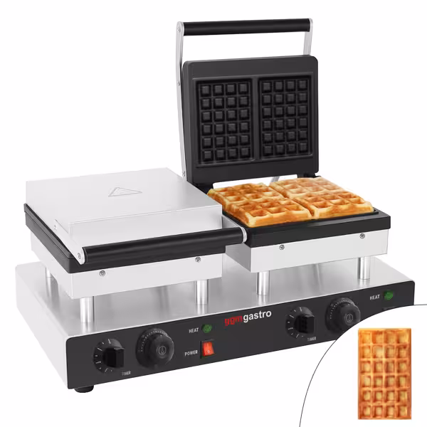 Gaufrier – double – manuel – 4 kW – Forme : 2 gaufres de Bruxelles – plaques de cuisson revêtues de téflon