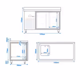 Commercial Counter Fridge PREMIUM - 1430x720mm - with 2 doors - with sink left - with upstand - capacity 270 litres