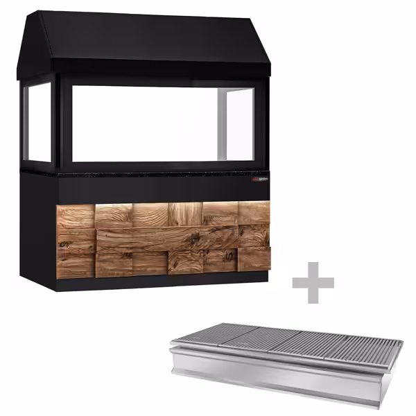 Charcoal Chargrill - 1900mm - Wood Front - Black Granite Worktop - tempered glass front - 4 grill grates