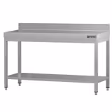 ECO-työpöytä ruostumattomasta teräksestä - 1500x600mm - perushyllyllä ja jalustalla	